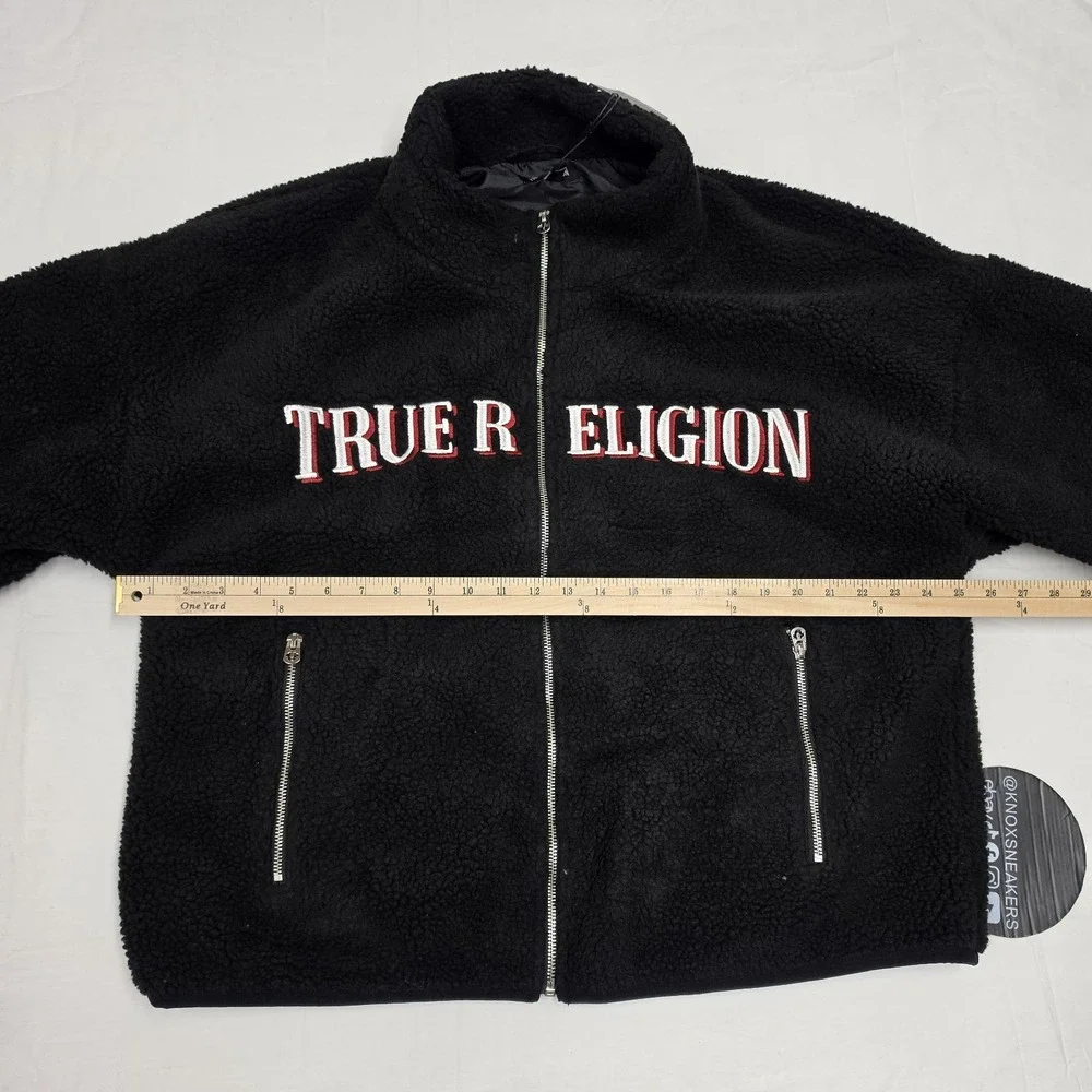 True Religion TR Logo Sherpa Jacket Eclipse Jet Black Men's Size XLarge